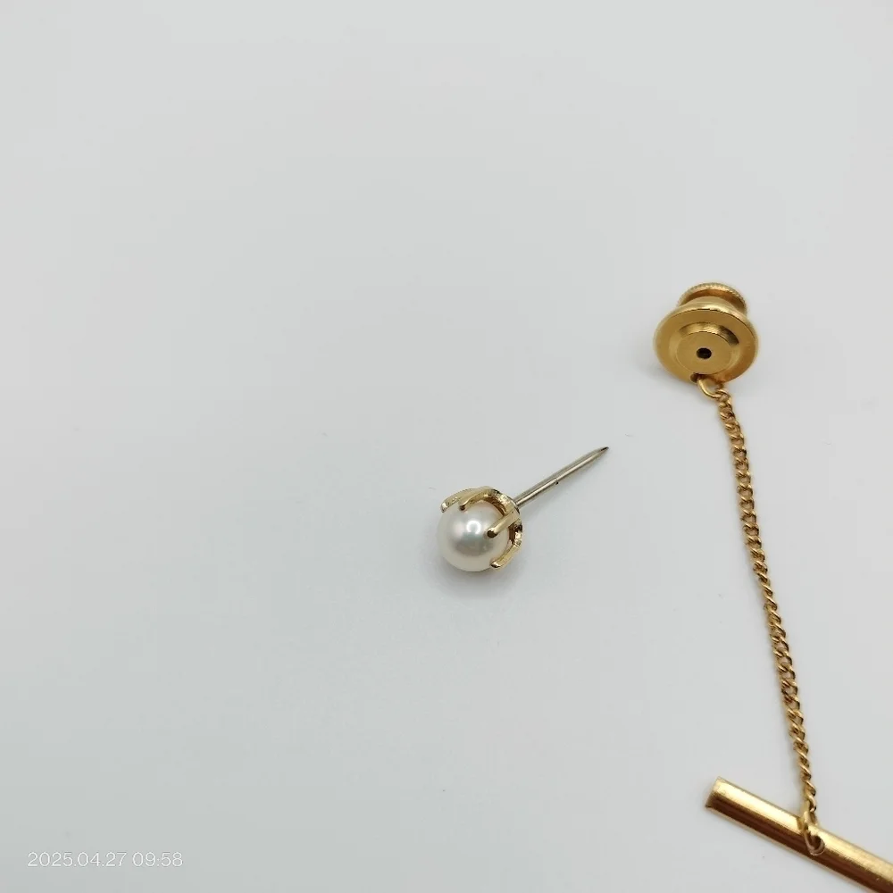 Vintage Golden Pearl Tie Tack 1960s Pin Men's Suit Formal Classic Luxury